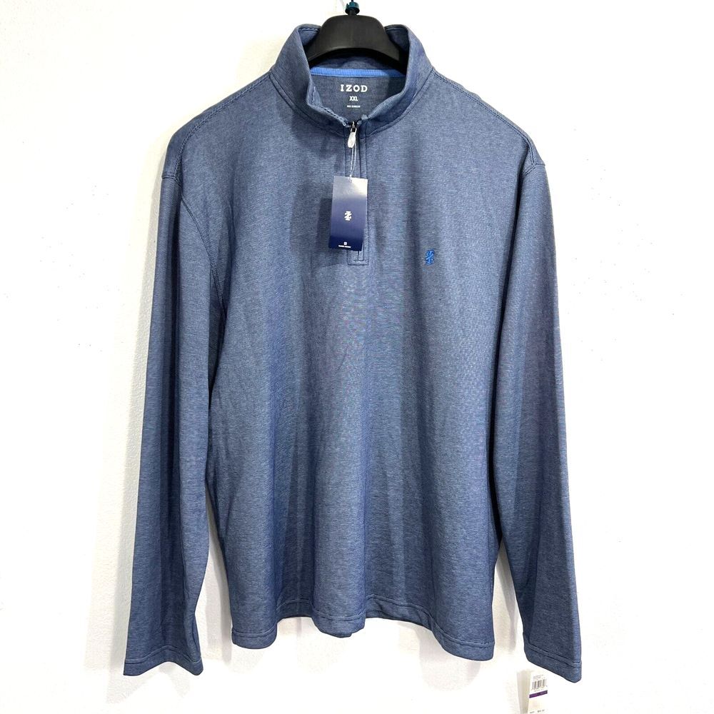 IZOD Performance Shirt Mens 2XL Long Sleeve 1/4 ZIP Comfort Deep Sea Blue